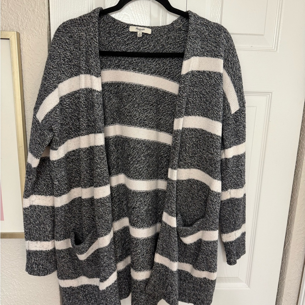 Madewell knit Striped Gray and White cardigan